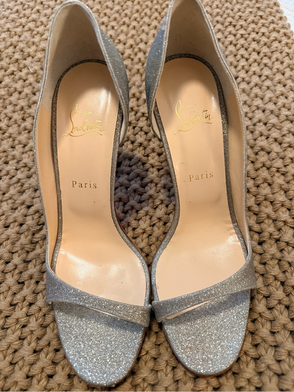 Christian Louboutin Gold Glitter Toboggan Open-Toe - NEVER WORN